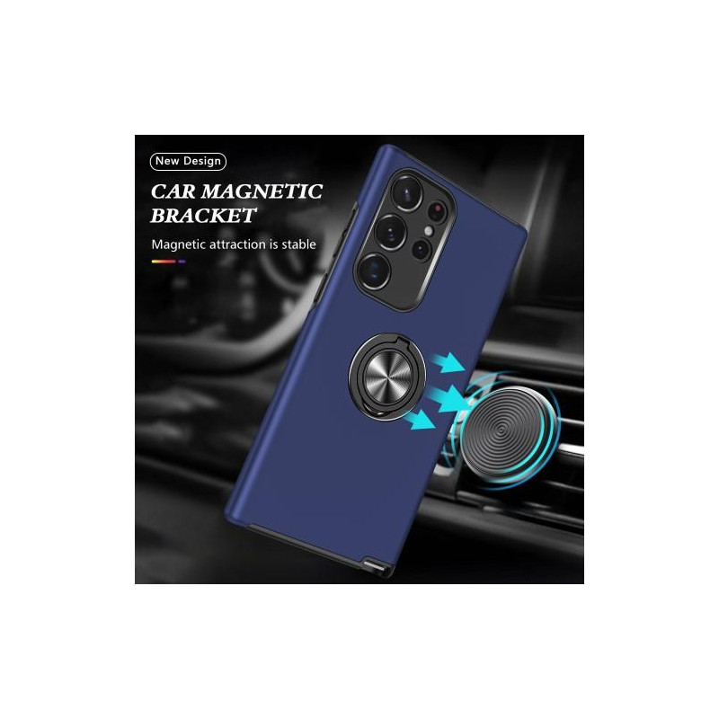 Samsung Galaxy S23 Ultra Finger Ring Kickstand Hybrid Case - Blue