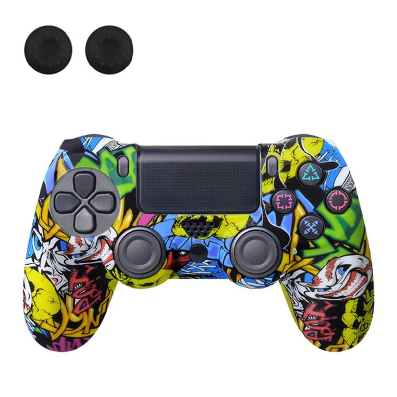 Case for Sony PlayStation 4 Pro Slim PS4 Anti - Slip Silicone Skin Cover - Skull Graffiti