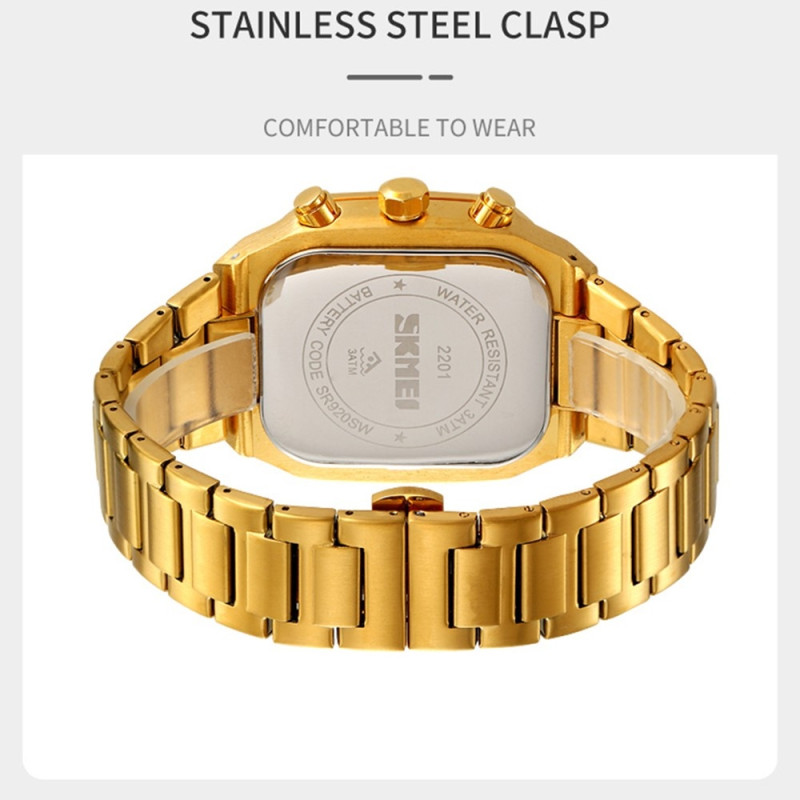SKMEI Clock Business Quartz Watch Square Fashion Rannekello Luminous - Kulta