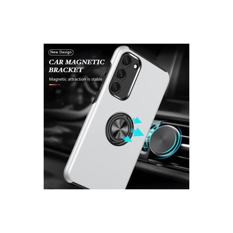 Samsung Galaxy S23 Finger Ring Kickstand Hybrid Case - Silver