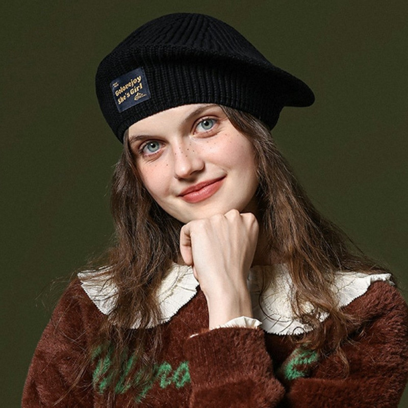 GOLOVEJOY Bomuld strikket Vinter Warm Beanie Elastisk Strikket Basker hue - Sort