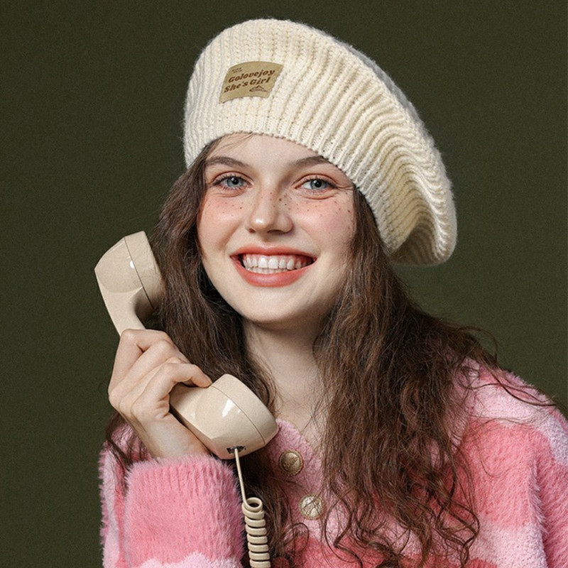GOLOVEJOY Puuvillaneulottu Talvilämmin Pipo Elastinen Neulottu Baretti Lippalakki - Beige