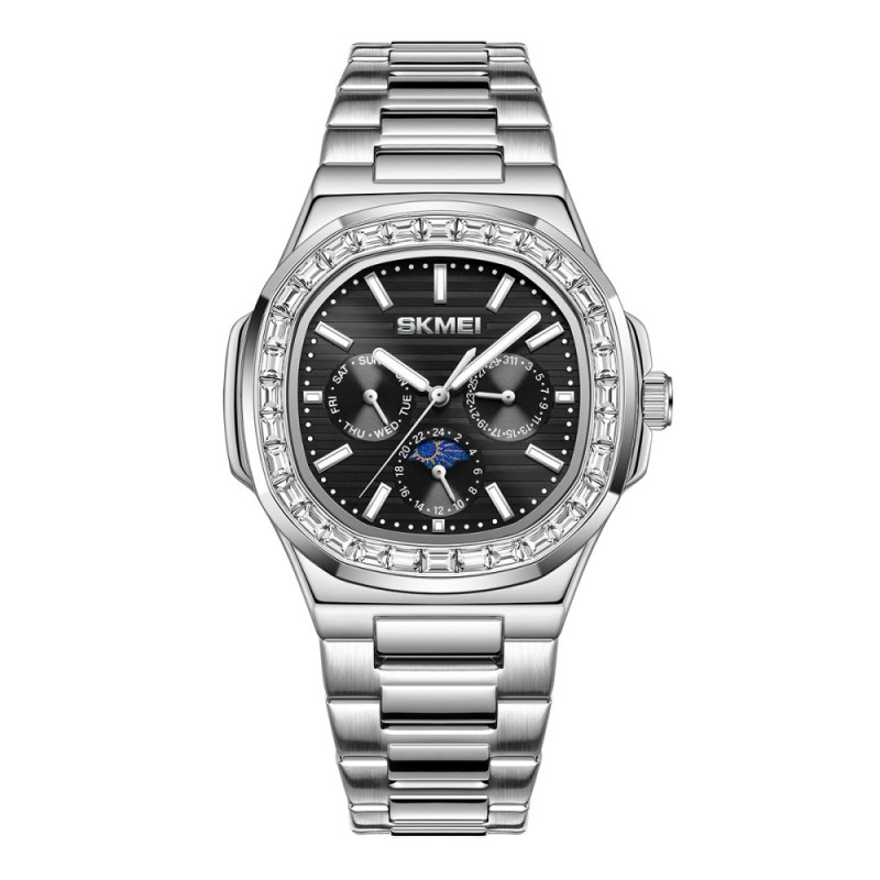 SKMEI Watch Business Men Quartz Watch Zircon mote armbåndsur - sølv+svart