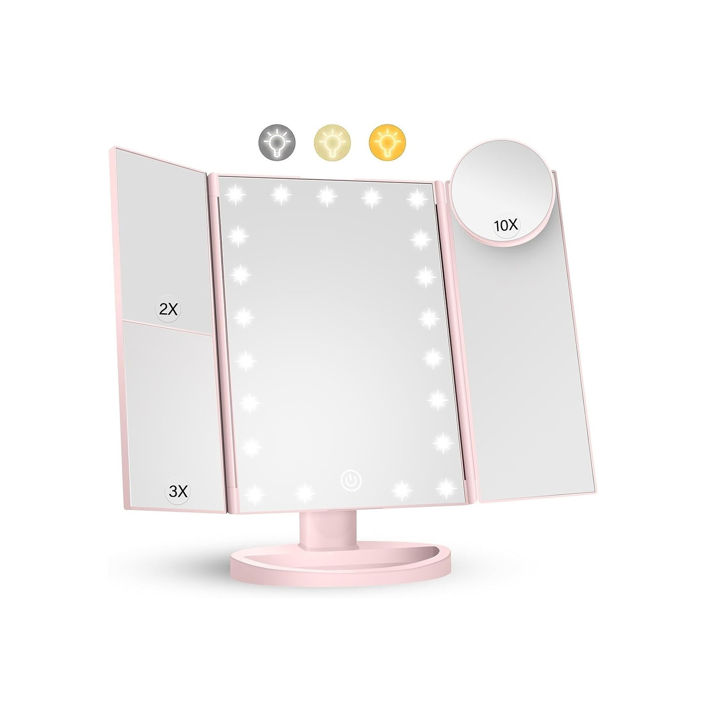 3 - Sided Folding Makeup Mirror Dimmable Light 22LED Table Mirror Mirror - Pink