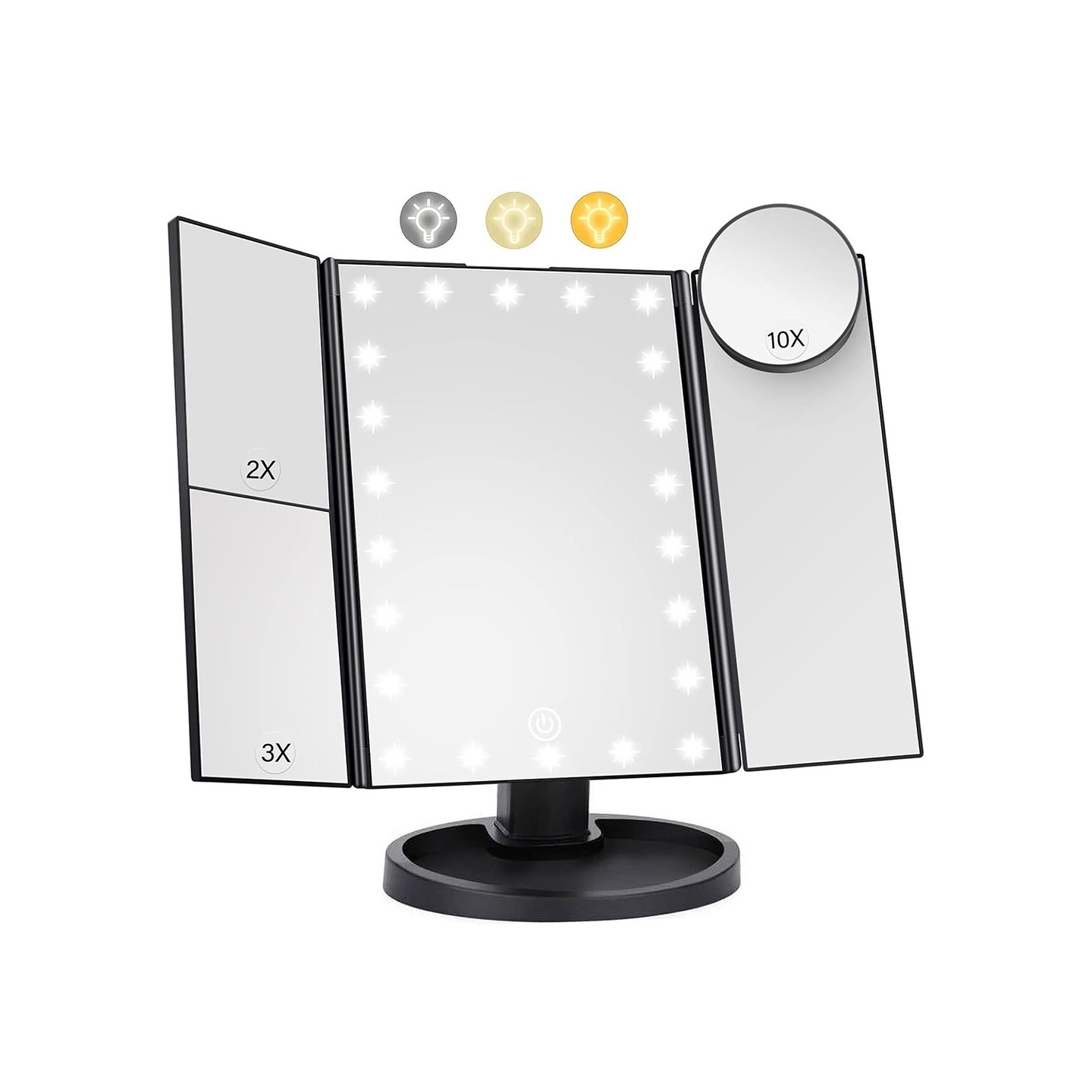 3 - Sided Folding Makeup Mirror Dimmable Light 22LED Table Mirror Mirror - Black