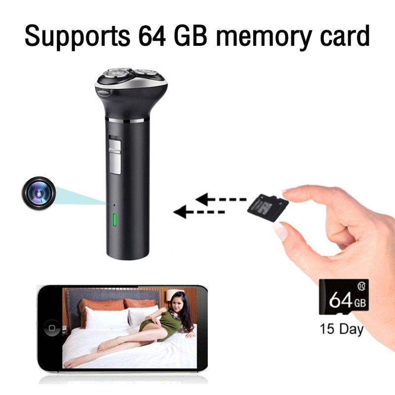 Shaver built - in HD 1080P Motion detection WiFi camera with 64 GB memory card