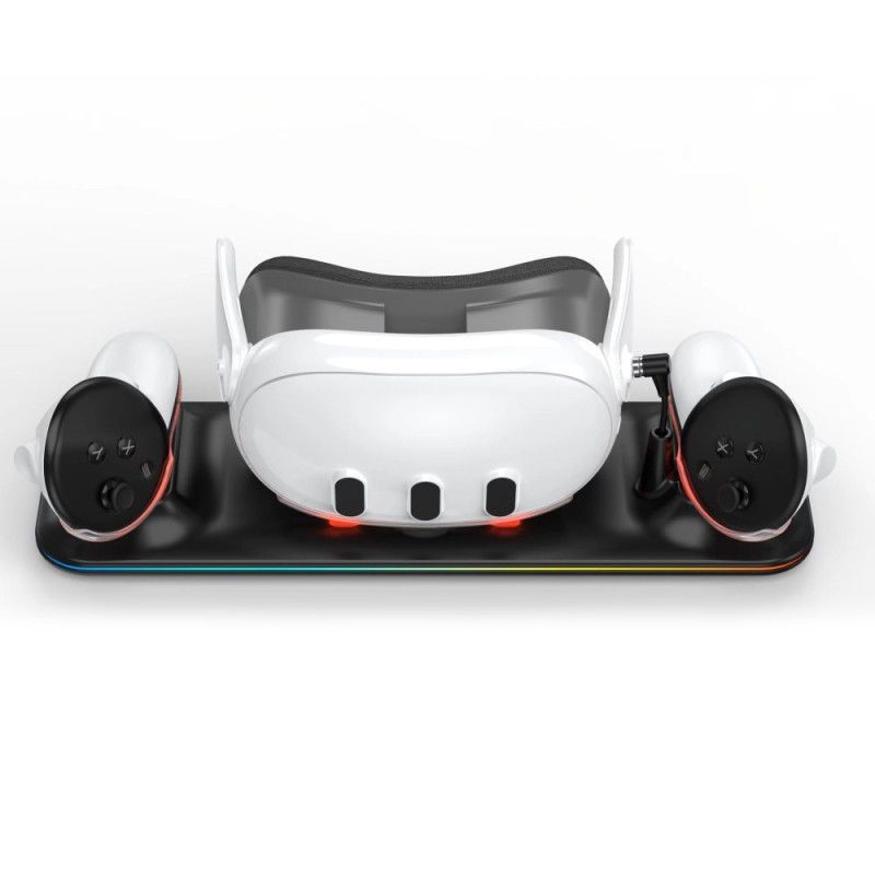 Latausasema Meta Quest 3 VR - kuulokkeille ja ohjaimen lataustelakointiasemalle