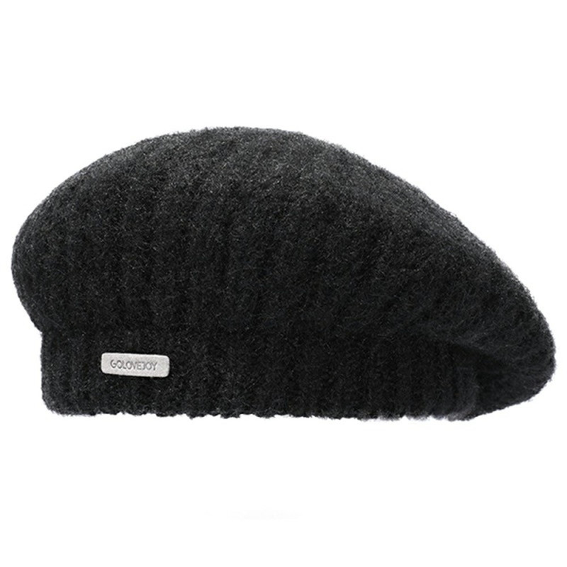 GOLOVEJOY Solid Color Winter Woolen Warm Beanie Elastic Knitted Beret Cap - Black