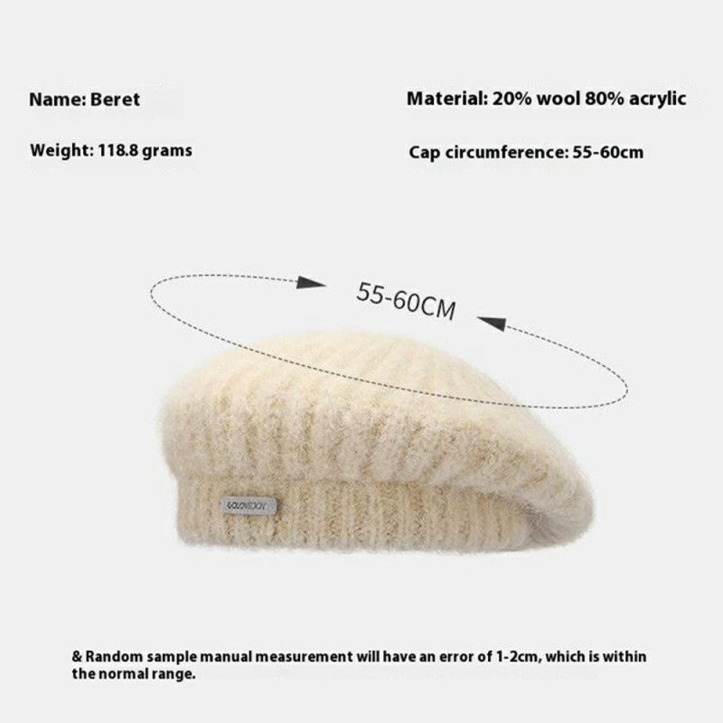 GOLOVEJOY Solid Color Winter Woolen Warm Beanie Elastic Knitted Beret Cap - Black