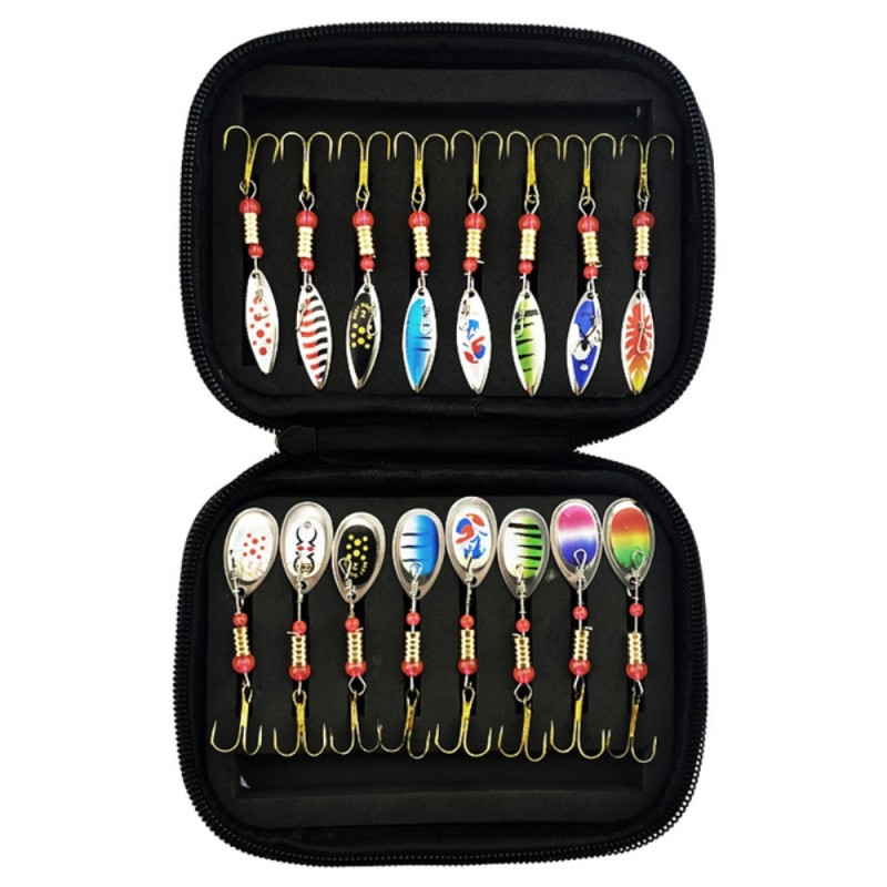 16 stk 3g metallspinner agn for fiskelokk med oppbevaringspose - B