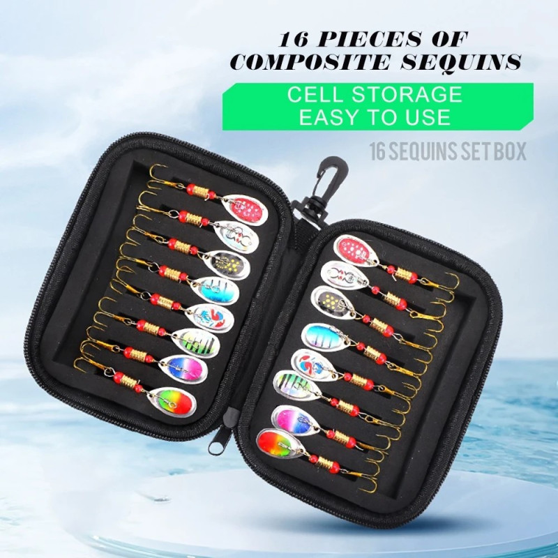 16 pcs 3g metal spinner bait Fishing lure lure with storage bag - B