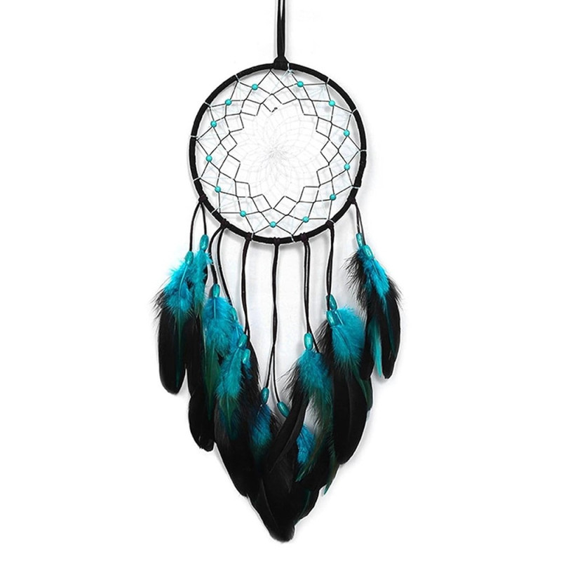 Dream Catcher Blue Feather Hanging Decor Wind Chime Wall Decoration LED Light Strip