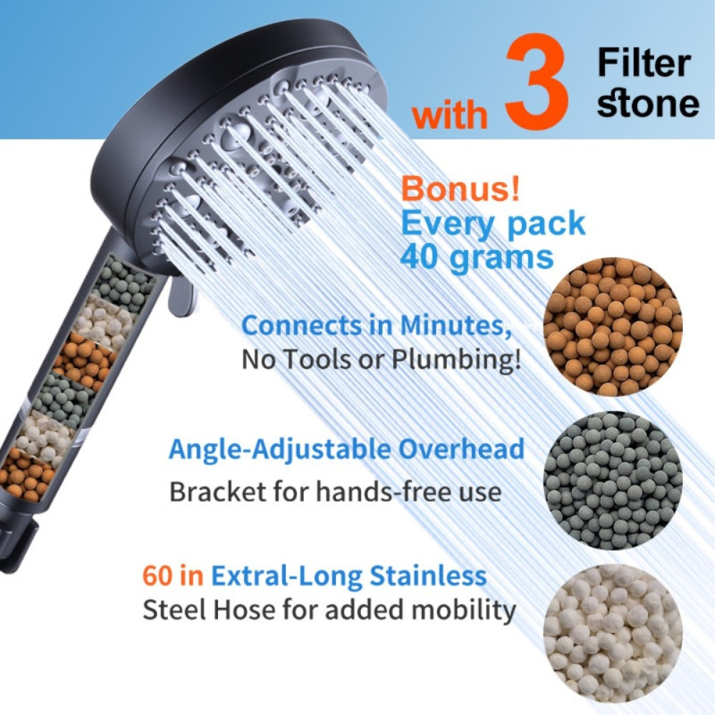 Water saving 10 positions Handheld shower head filter stainless steel hose Shower