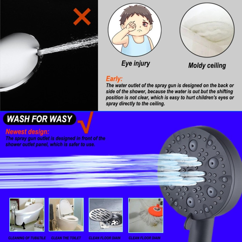 Water saving 10 positions Handheld shower head filter stainless steel hose Shower