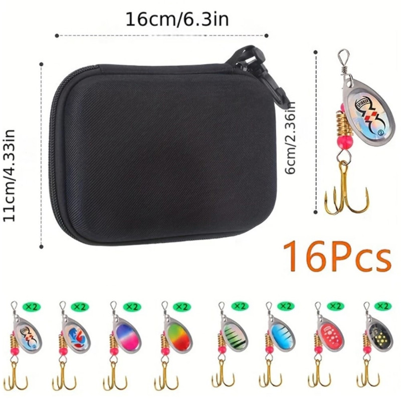 16 pcs 3g metal spinner bait Fishing lure lure with storage bag - C