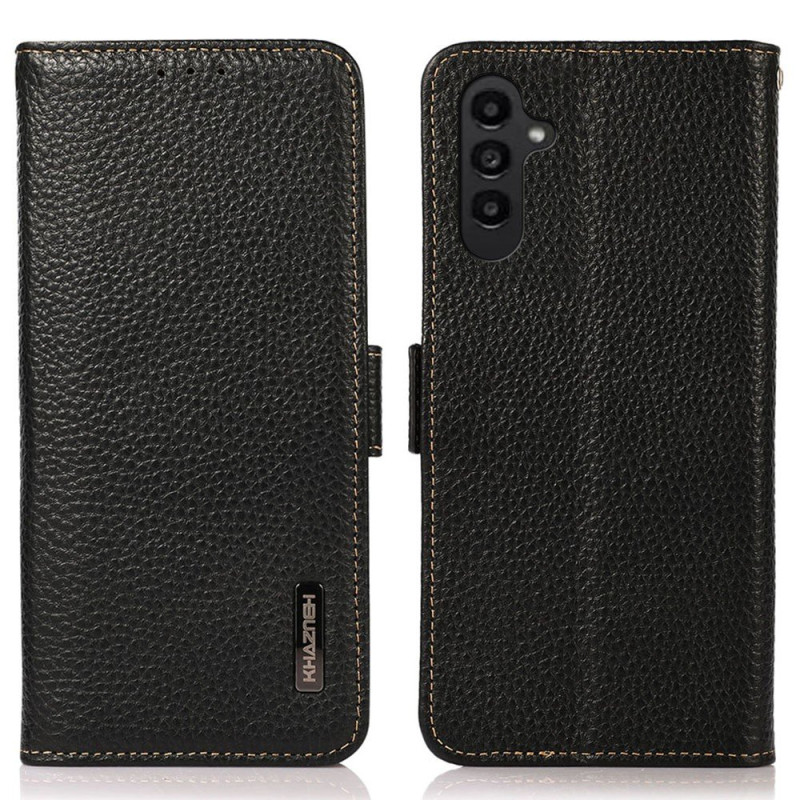 KHAZNEH För Samsung Galaxy S24 FE Telefonfodral i Äkta Koskinn Flip Fodral - Svart