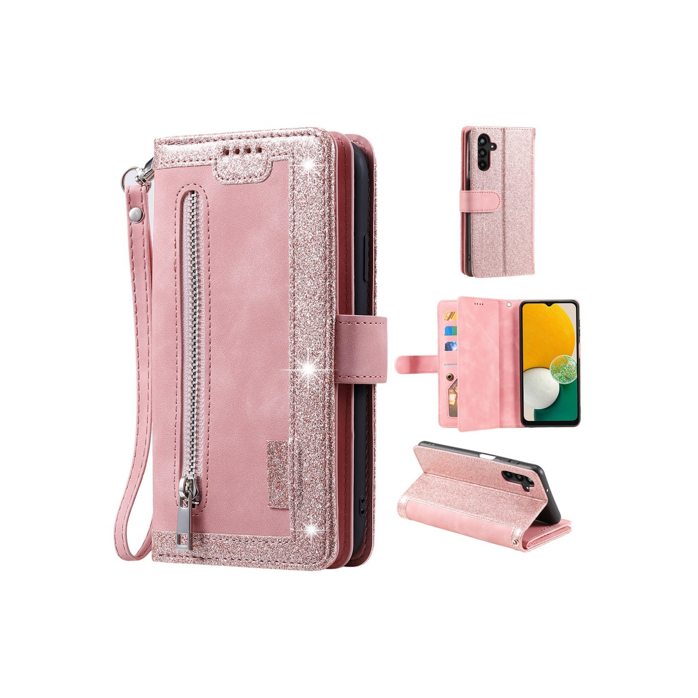 For Samsung Galaxy S24 FE Case Zipper Pocket PU Leather Phone Cover with 9 Card Slots