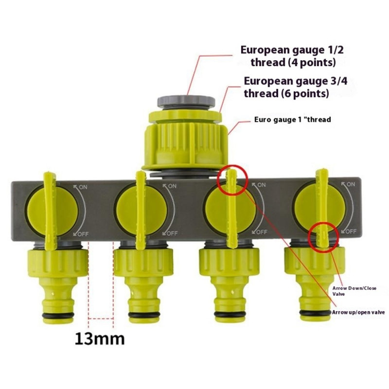 4 - way water splitter water Garden Irrigation Connection coupling valve