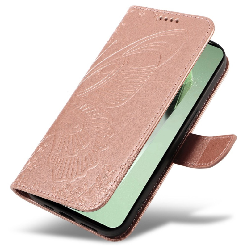 Til Samsung Galaxy S24 FE Dekselsett Lommebok - deksel Sommerfuglemønster - RoseGold