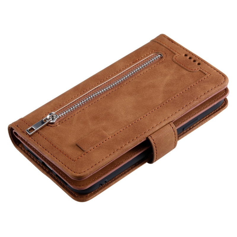 For Samsung Galaxy S24 FE Case Zipper Pocket PU Leather Phone Cover with 9 Card Slots