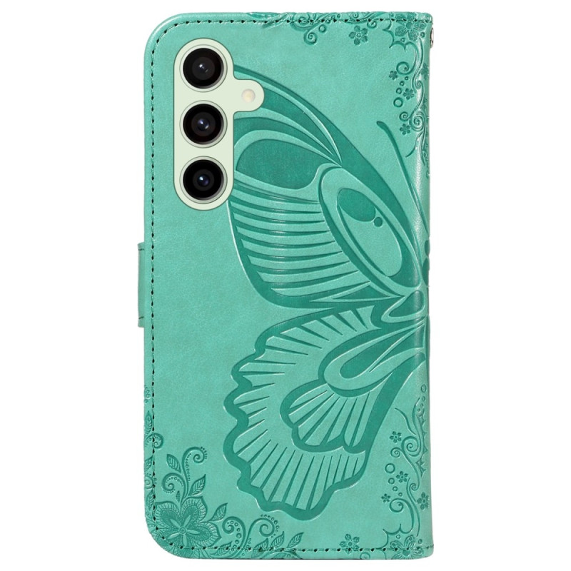 Til Samsung Galaxy S24 FE Deksel Stativ Lommebok - deksel Sommerfuglemønster - Grønn