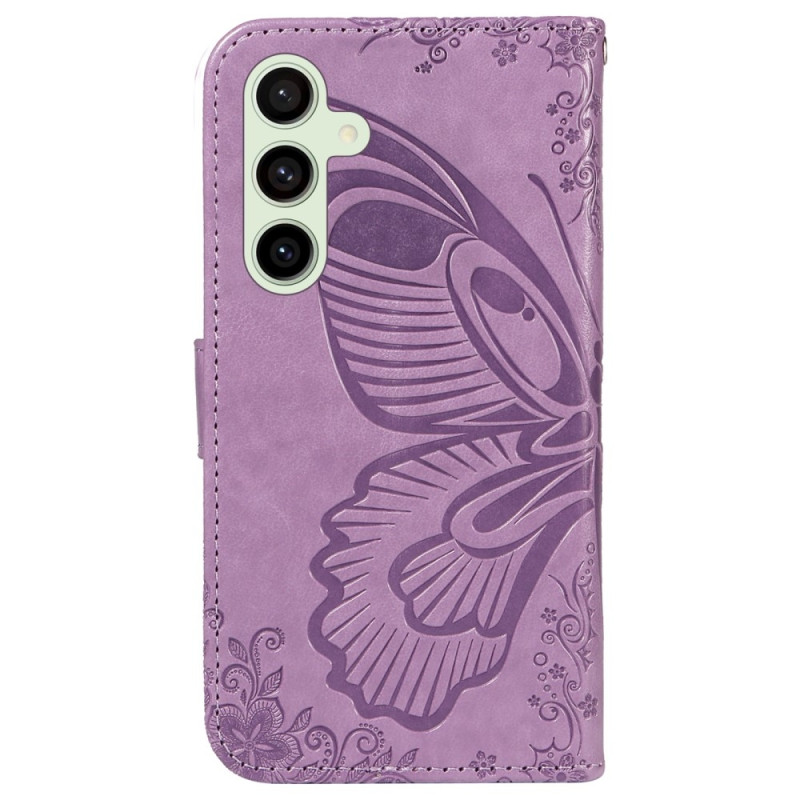 För Samsung Galaxy S24 FE Fodral Ställ Plånboksfodral Fjärilsmönster - Lila