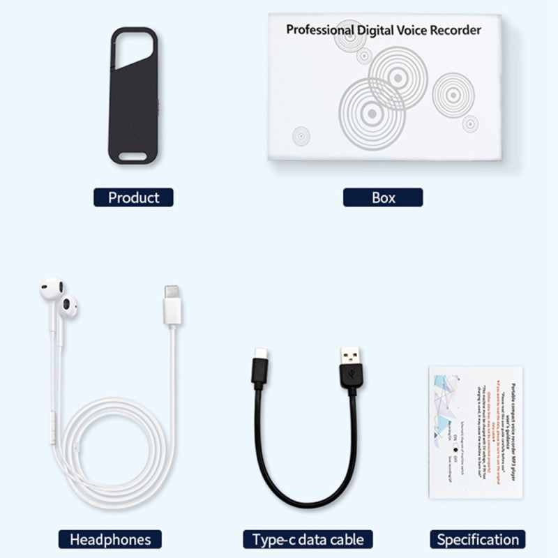 32GB Støjreduktion Digital Audio Stemmeoptager MP3 - afspiller Diktafon med hovedtelefoner med ledning