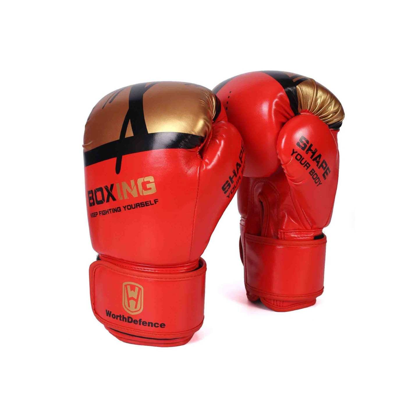 WOSWEIR 1 Pair 12oz Boxing Gloves Kickboxing Training For Adults - Red/Gold