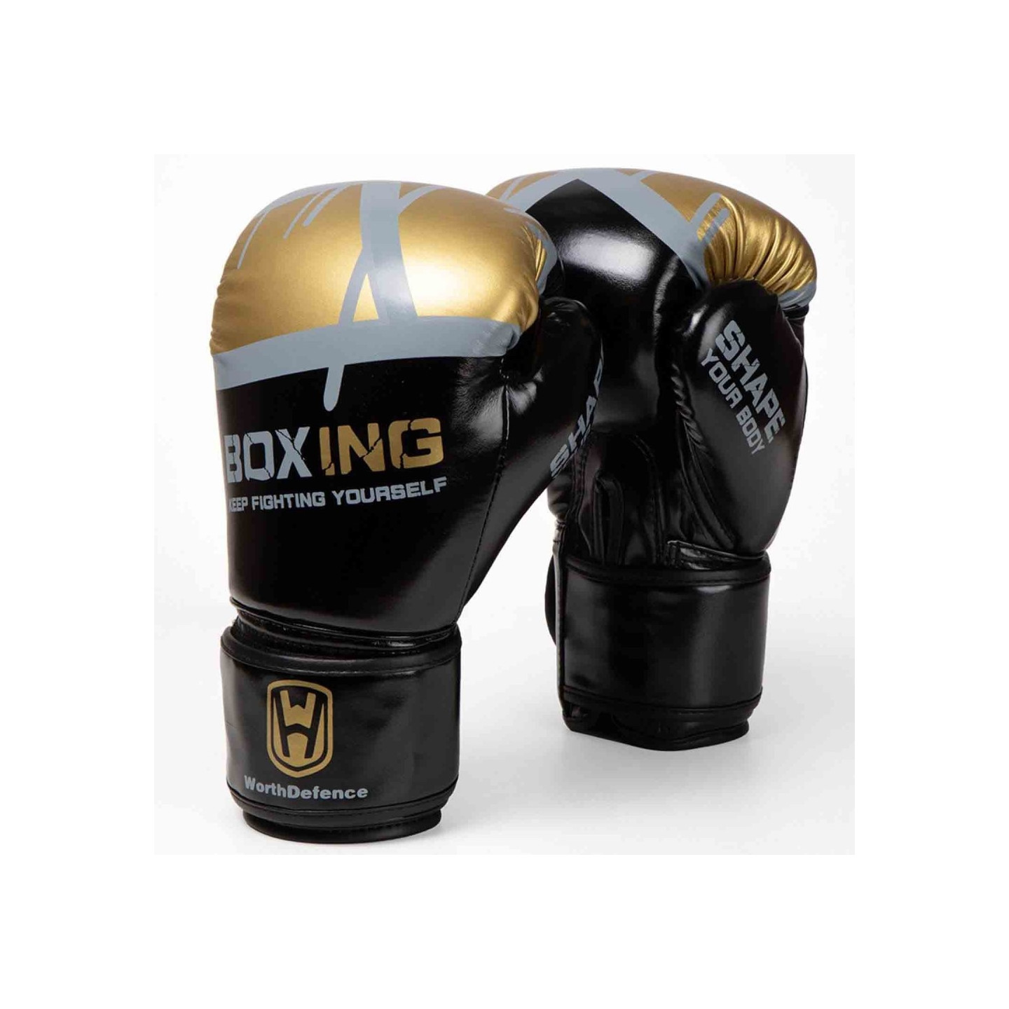 WOSWEIR 1 Pair 12oz Boxing Gloves Kickboxing Training For Adults - Black/Gold