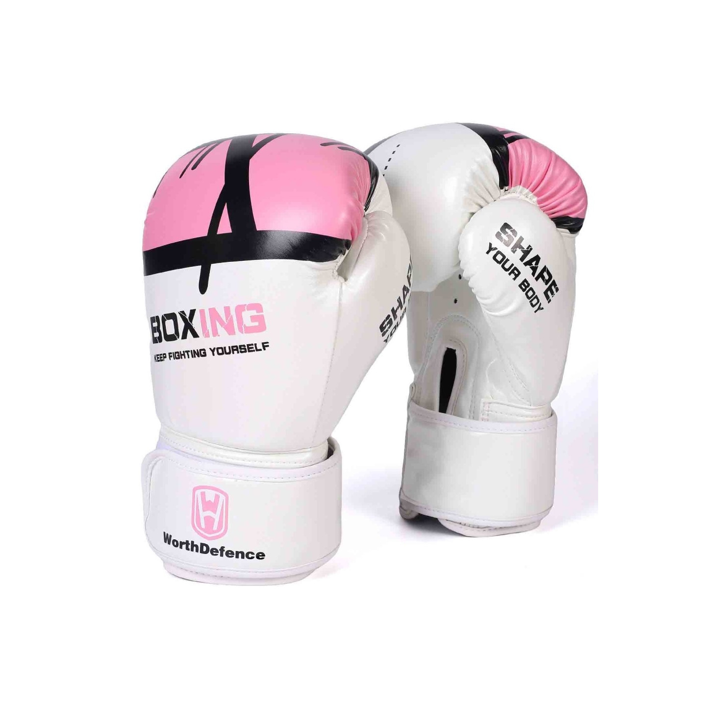 WOSWEIR 1 par 12oz boksehansker kickboxing trening for voksne - hvit/rosa