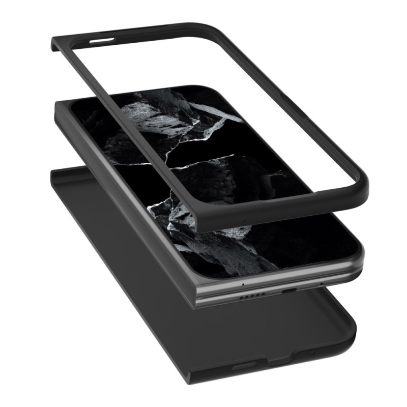 ABEEL til Google Pixel 9 Pro Fold 5G Case Cowhide + PC - telefonveske med strutsetekstur - svart