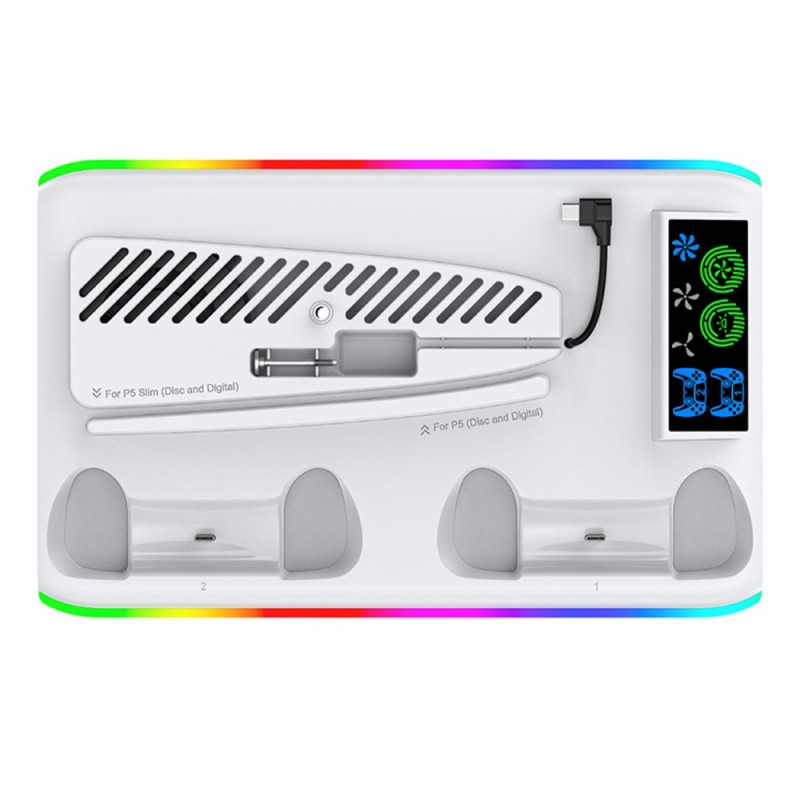 Ladestation til Sony Playstation 5 PS5 Slank kølestation Dual Controller Oplader