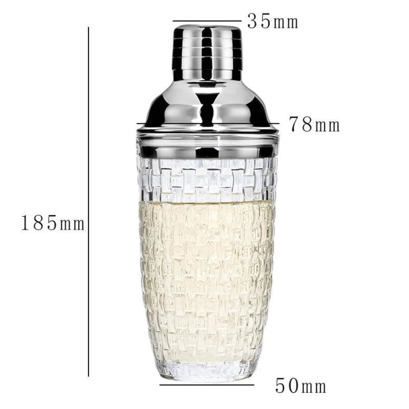 385 ml Cocktail Shaker vævet tekstur glas + låg i rustfri stål kop