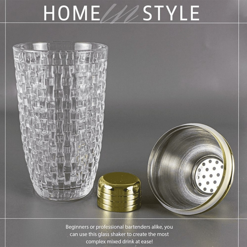 385 ml Cocktail Shaker woven texture glass + lid in stainless steel Cup
