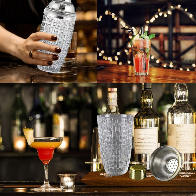 385 ml Cocktail Shaker vävd textur glas + lock i rostfritt stål Cup