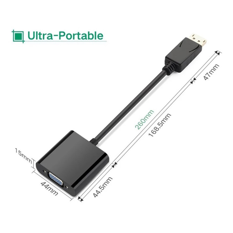 UGREEN 20415 1080P DisplayPort hann til VGA hunn lyd- og videoadapterkonverter
