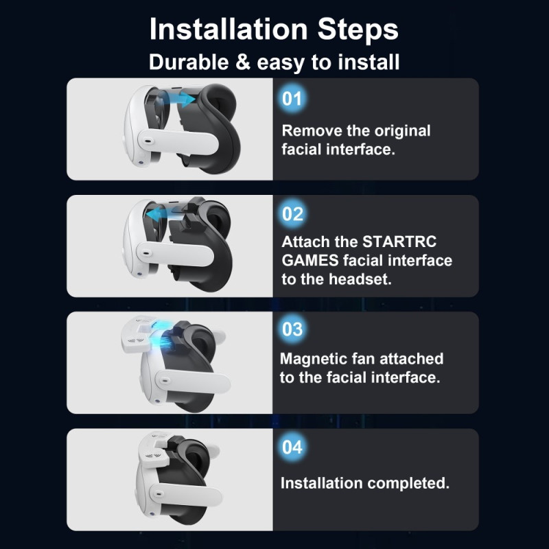 Ansiktsgrensesnitt Ansiktsskjerm med kjølevifte til Meta Quest 3 tilbehørssett