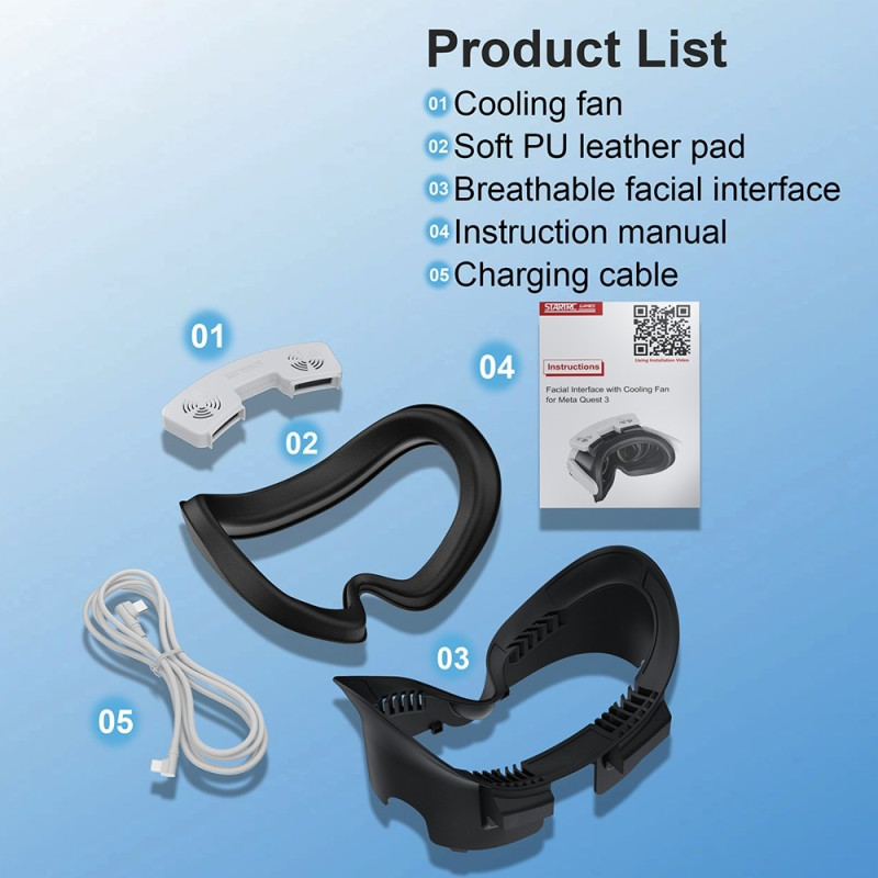 Ansigtsgrænseflade Ansigtsskærm med køleventilator til Meta Quest 3 tilbehørssæt