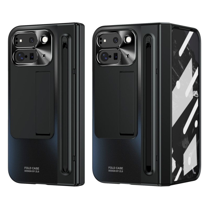 Til Google Pixel 9 Pro Fold 5G Etui Kickstand med Hærdet Glasfilm, Stylus - Sort