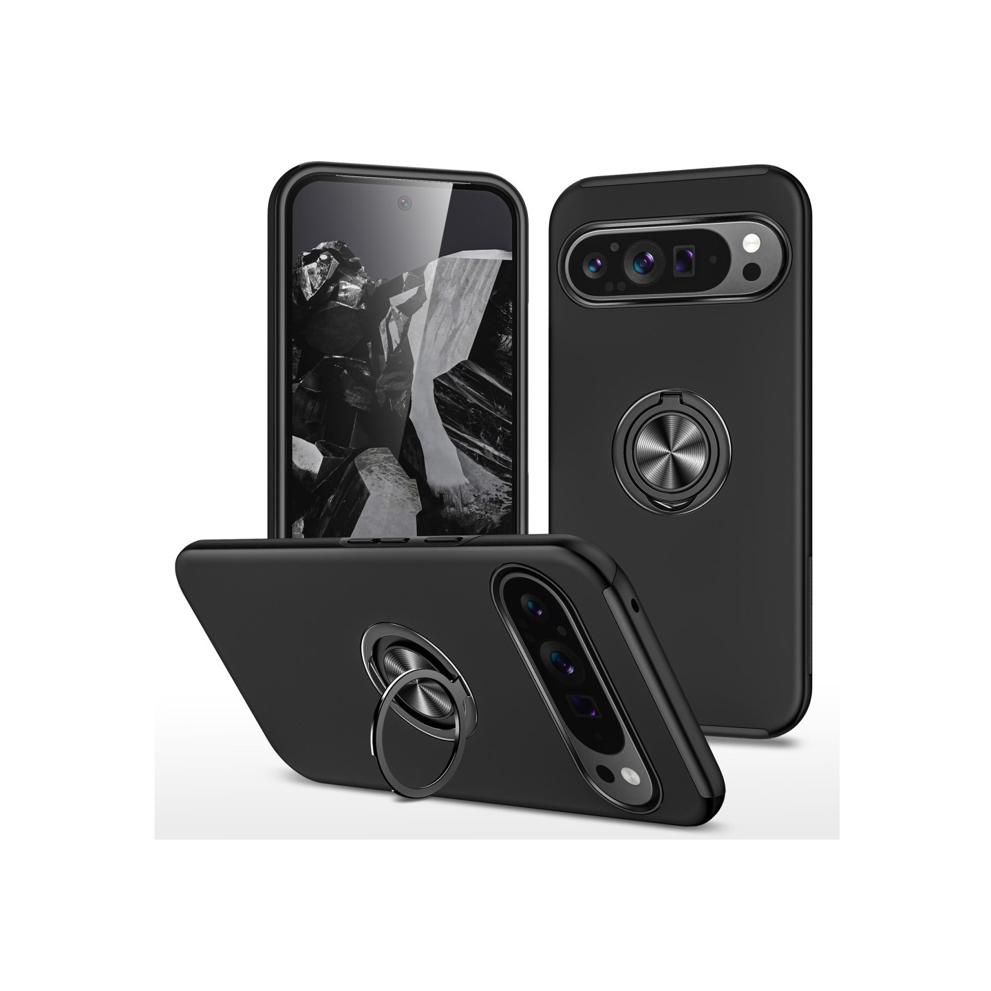 For Pixel 9 Pro XL Hybrid Deksel med Fingerring - Svart