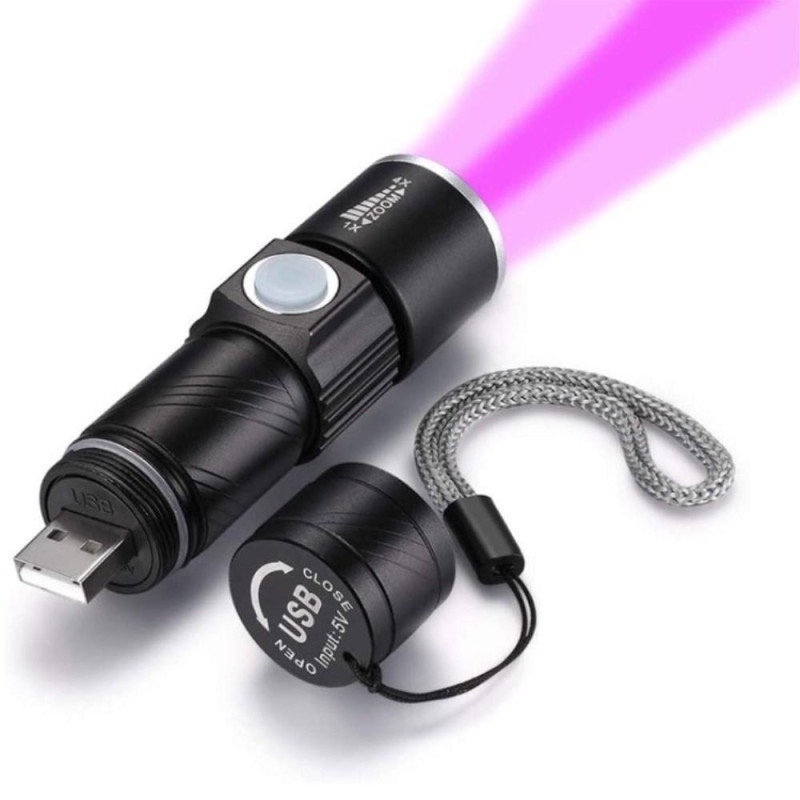 UV - taskulamppu USB ladattava 395nm LED - ultraviolettivalotunnistin