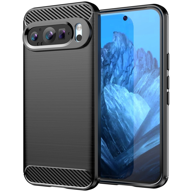 Til Google Pixel 9 / Pixel 9 Pro Cover Børstet TPU Telefoncover Carbon Fiber Tekstur - Sort
