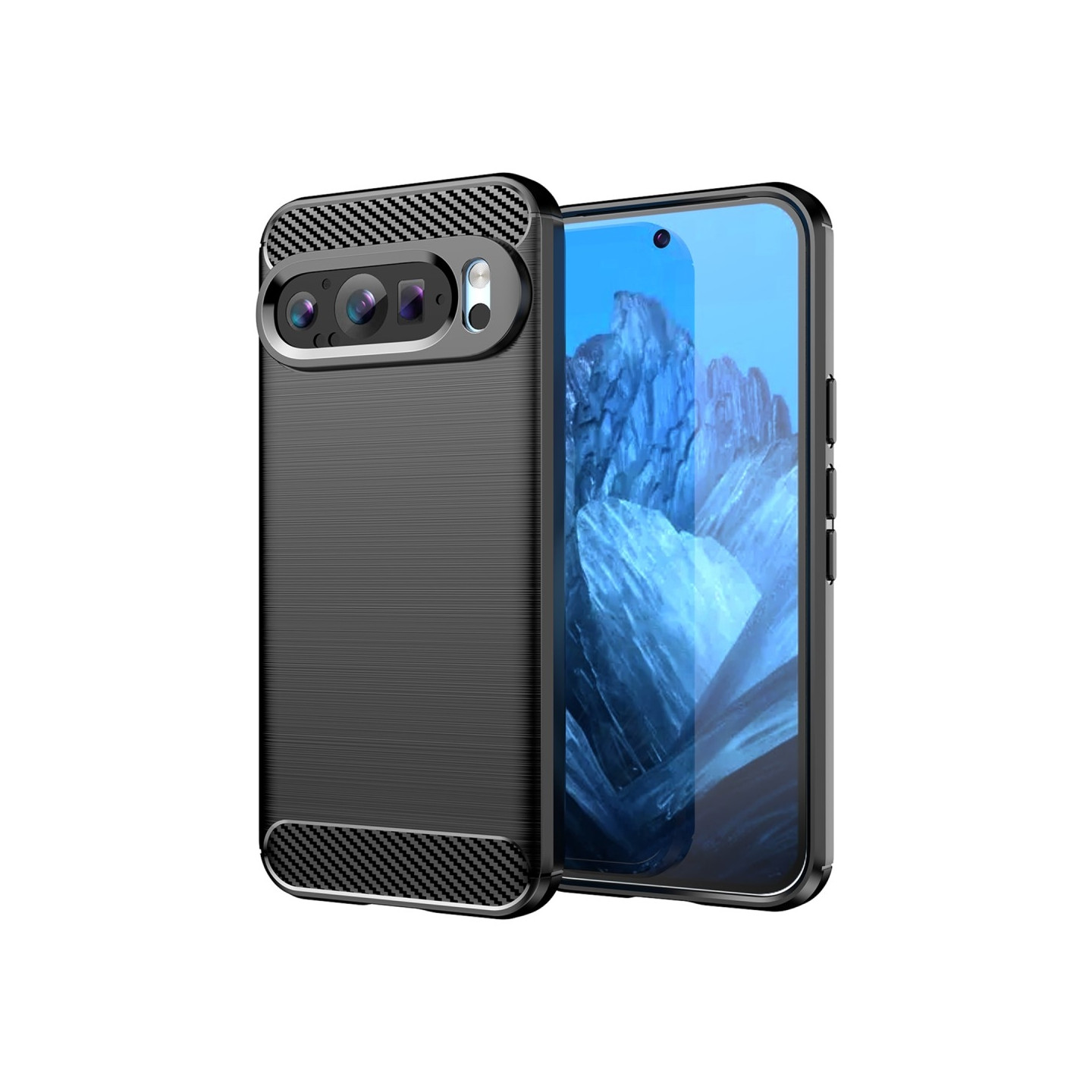 Til Google Pixel 9 / Pixel 9 Pro Cover Børstet TPU Telefoncover Carbon Fiber Tekstur - Sort