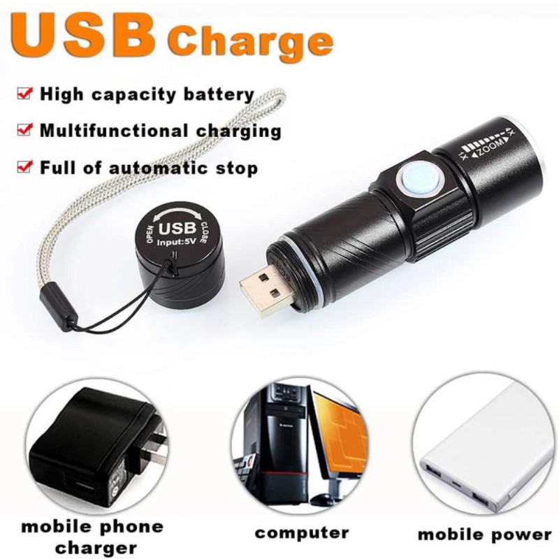 UV Flashlight USB Rechargeable 395nm LED Ultraviolet Light Detector