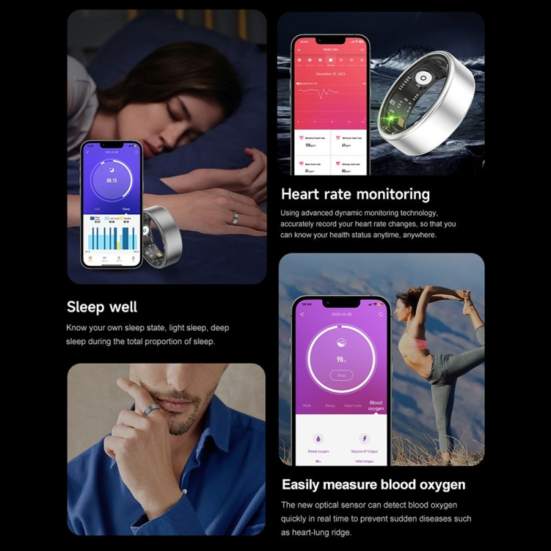 Smart Ring Bluetooth Finger Health Tracker 19.0 mm sisähalkaisija