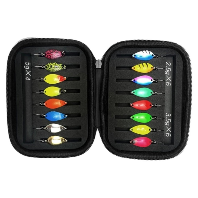 16 stk 2,5 g 3,5 g 5 g ørretfiskeagn Flimmer Drag Spinner med oppbevaringspose