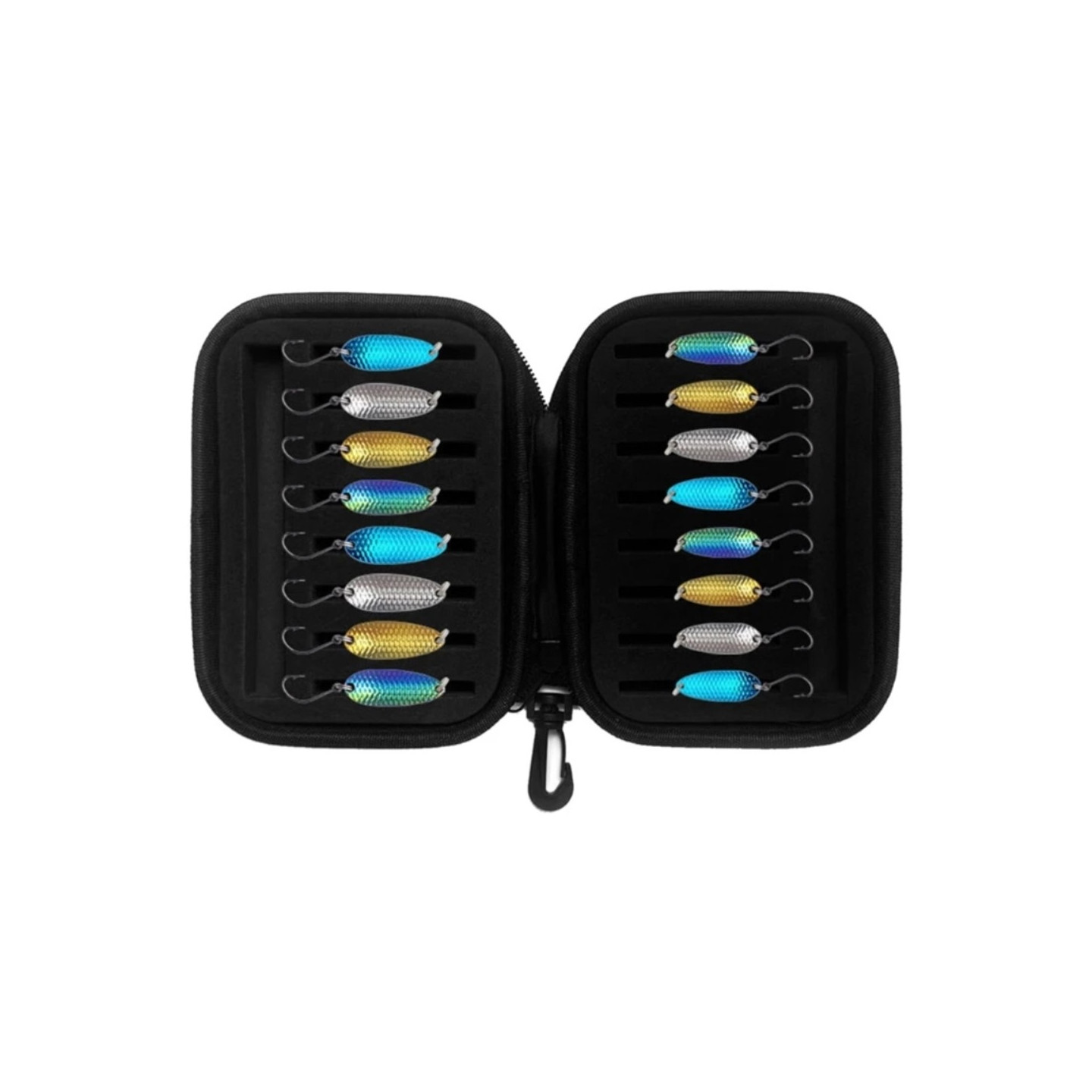 16 stk 1,5 g 2,5 g 3,5 g 5 g ørretfiskeagn spinner drag med oppbevaringspose