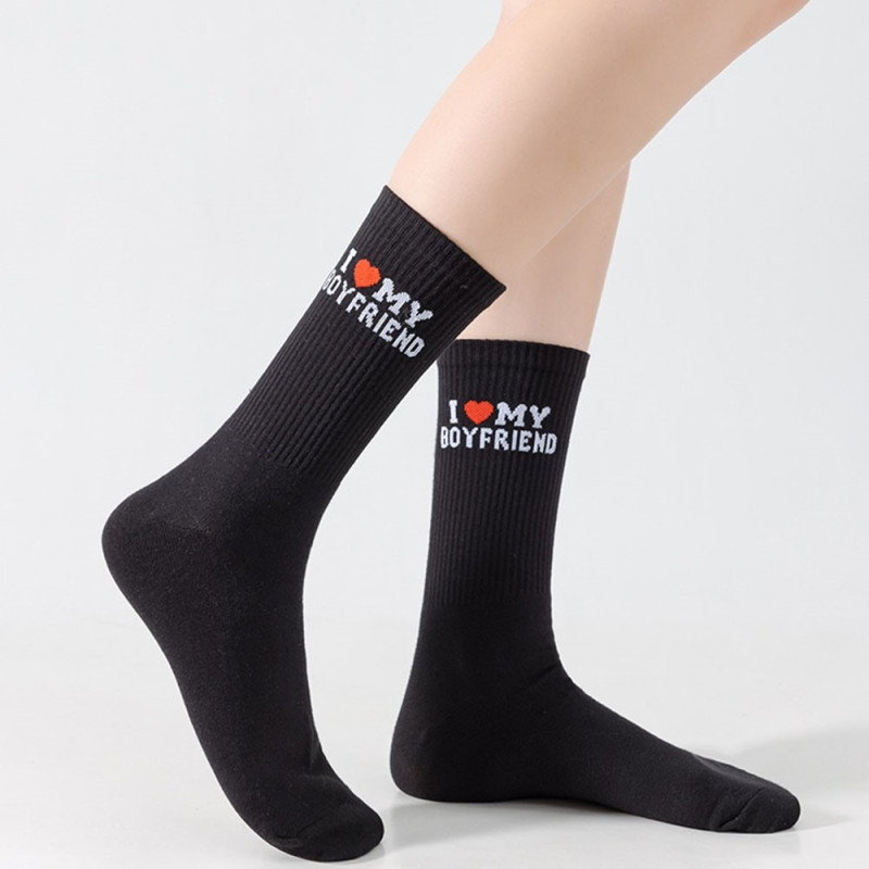Funny Socks Cotton Sweat Absorbent Black "I Love My Girlfriend"