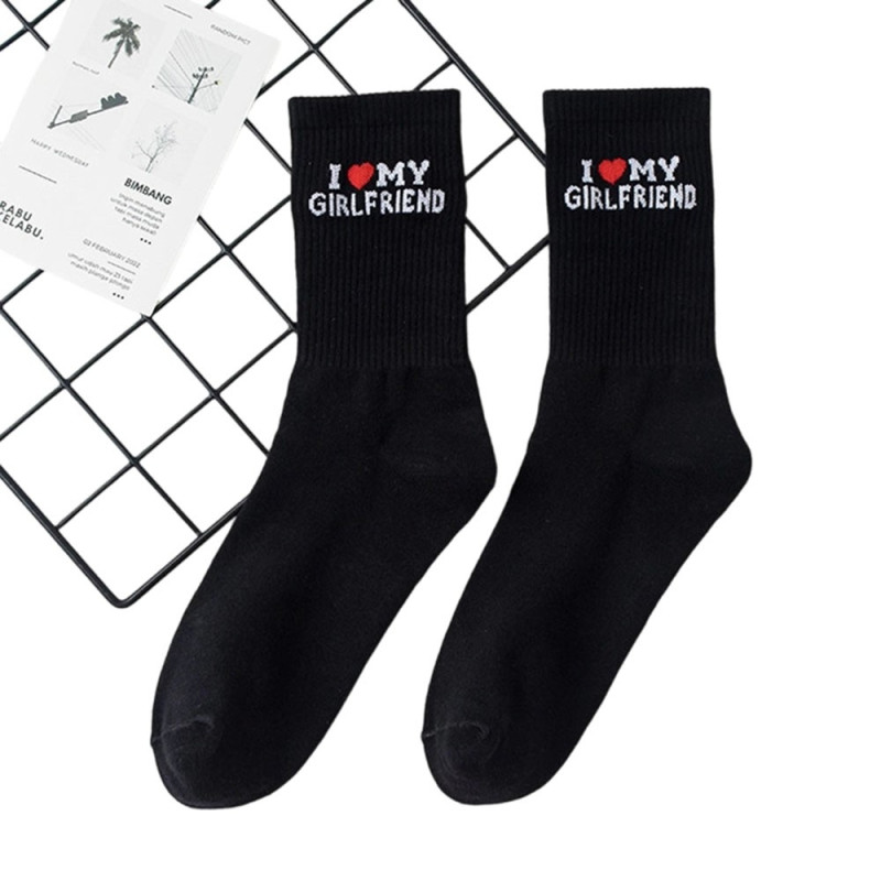 Funny Socks Cotton Sweat Absorbent Black "I Love My Girlfriend"