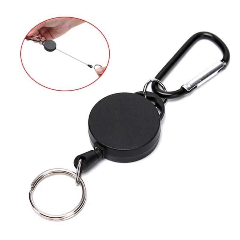 Retractable Key Chain Badge Reel Holder Carabiner Clip - Musta